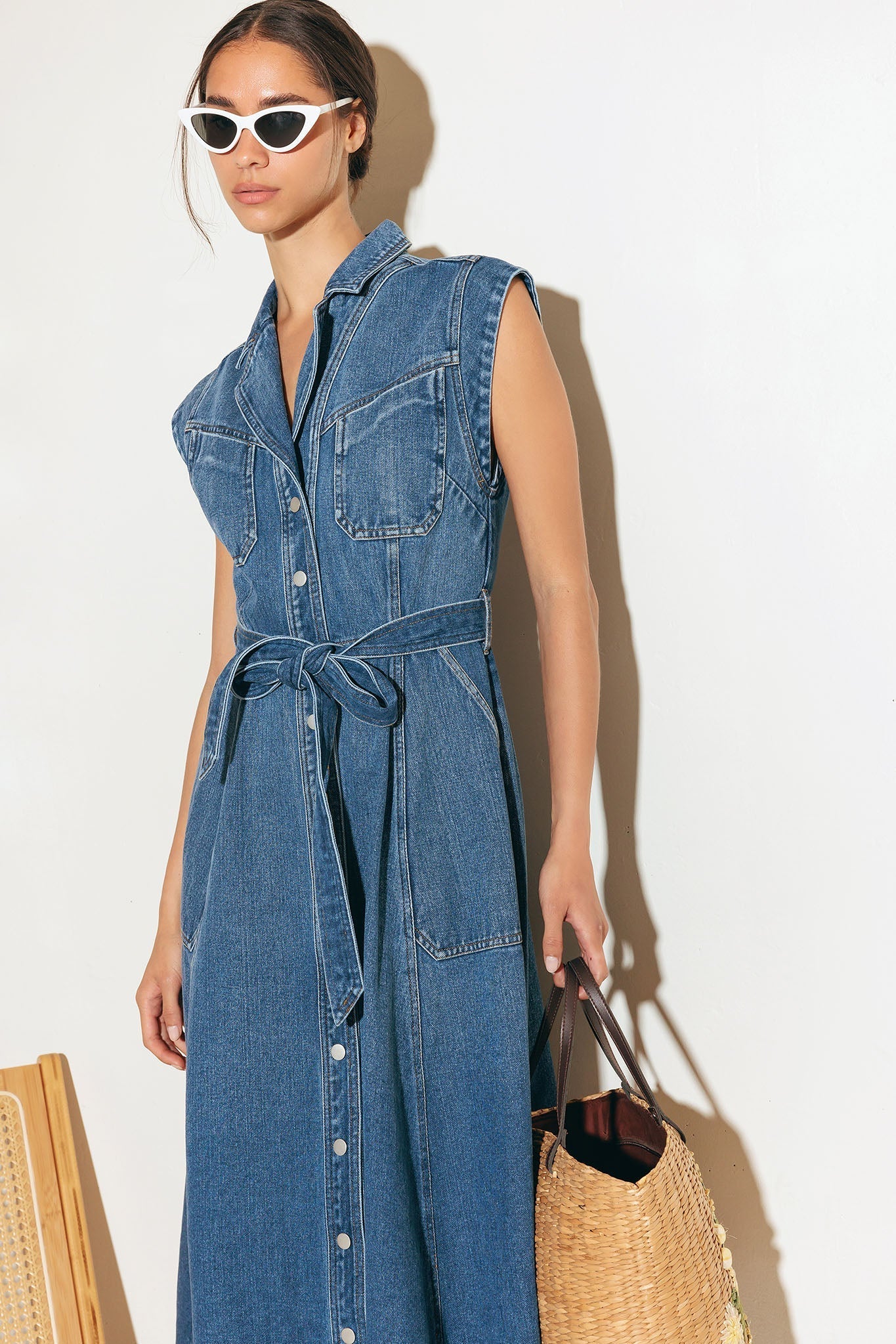LIGHT CODE MEDIUM DENIM MIDI DRESS Flying Tomato